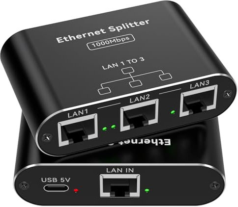 PVBCTCSID Ethernet Switch 1000 Mbps Ethernet Splitter 1 To 3 Switch Gigabit 3 Puertos Internet LAN RJ45 Splitter Soporta 3 Dispositivos Simultáneamente Funciona con Cables Cat5/5e/6/6e/7/8