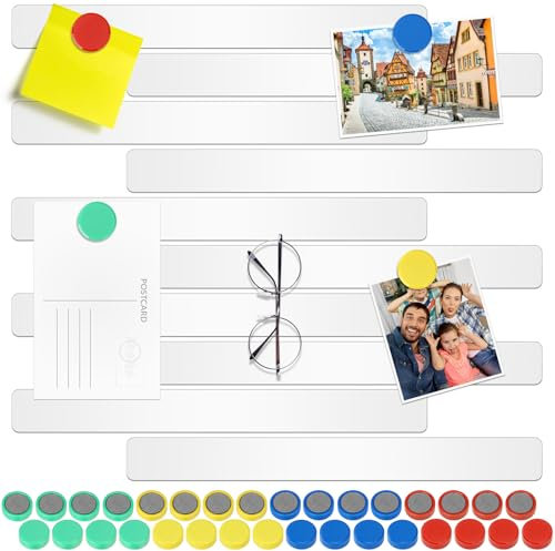 Wukong 30x3cm, 10 Pack Magnetic Stainless White Boards Strips, Adhesive Backing Bulletin Bar Board, Memo Board with 32Pcs Colorful Magnets for Office, Home, Photo Wall, Documents and Fridge