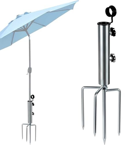 JVHLOV Parasol Stand, Patio Umbrella Steel Anchor, Parasol Base with 4 Spikes, Removable & Adjustable Heavy Duty Metal Parasol Spike, Outdoor Parasol Stand Ground Spike for Beach Grass Sand