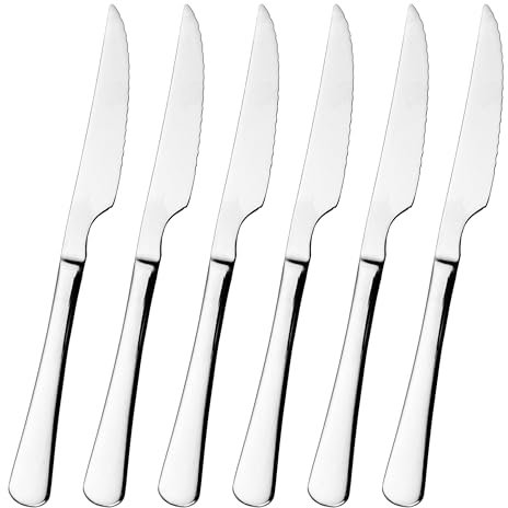 H HANSEL HOME 6 Cuchillos de Carne de Mesa de Acero Inoxidable 18/0 - Cuchillos Chuleteros con Hoja de Sierra, Lavables en Lavavajillas, 21,5x2cm, Acabado Pulido
