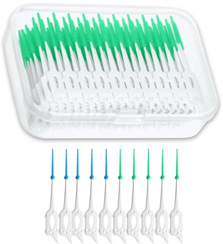 NXPUXP 200 Pcs Cure-dents Interdentaires,Brossettes Interdentaires,Brossette Dentaire-Brosses pour Espaces Interdentaires,Outils de Nettoyage des Dents (Bleu,Vert)