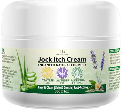 Jock Itch Skin Cream: Tea Tree Oil Cream with Aloe Vera, Lavender & Eucalyptus – Extra Strength Herbal Moisturizer for Itchy Skin– for Men & Women 20g