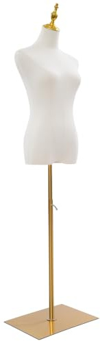 LENDISIY Mannekinskropp för sömnad - Kvinnlig sömnadskropp - Klädsömnadskropp - Klädkropp - Med stöd - Allround sömnadsmannekinskropp för presentation och design (vit + guld, bas)
