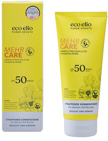 Eco Elio LSF 50 Sonnencreme Mehr Care - Für Gesicht und Körper I Ohne Octocrylene und Mikroplastik I Parfümfrei, 200ml