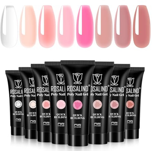 ROSALIND Acrygel per Unghie Set, 8 Colori 10ml UV LED Poly Nail Gel, Set Ricostruzione Unghie Gel per Principiante, Professionale e Salone di Bellezza, DIY Nail Art