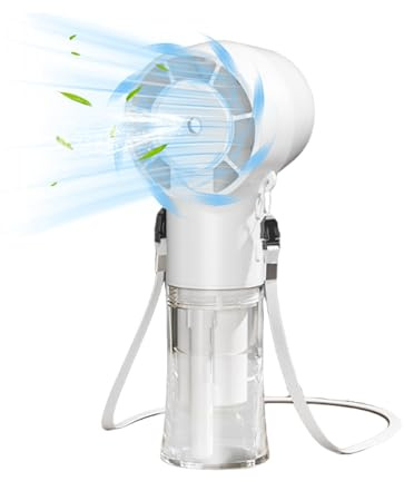 Rechargeable Handheld Water fan, Portable Neck Fan with Water Mist Spray, USB Mini Fan with Mist, 4 Speed, Small Neck Fan w/Lanyard for Holiday Office Outdoor, Travel Accessories for Women (White)