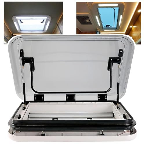 ZEEKYFOR Lucernario per Tetto di Roulotte, Camper, Roulotte, Yacht, Navi, Camper, Finestra per Lucernario con Reti LED e Parasole,800x500mm