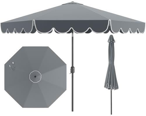 COSTWAY Sonnenschirm 300 cm, Gartenschirm mit Kurbel und Volant, beidseitig um 35° knickbar, Terrassenschirm, Marktschirm für Garten, Balkon, Terrasse (Grau)