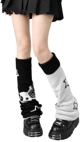 OUDQFCJ 1 paire de jambières tricotées, chauffe-jambes chauds en maille pour haut des cuisses, style hiver Y2K pour femmes, style japonais Lolita Kawaii, longues chaussettes crochetées