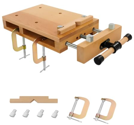 Banco da lavoro portatile con morsa, mini banco da lavoro 53 × 28 × 7 cm, morsa regolabile 0 – 14 cm, capacità di carico 100 kg per intaglio, taglio, morsetti, piallatura