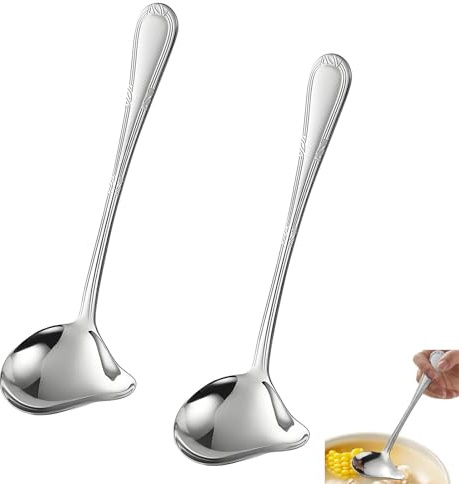 2 stycken 20,5 cm rostfritt stål såssked, såssslev med hällare, slev kök, långa skedar, för soppsåser, steksåser, dressingar, silver