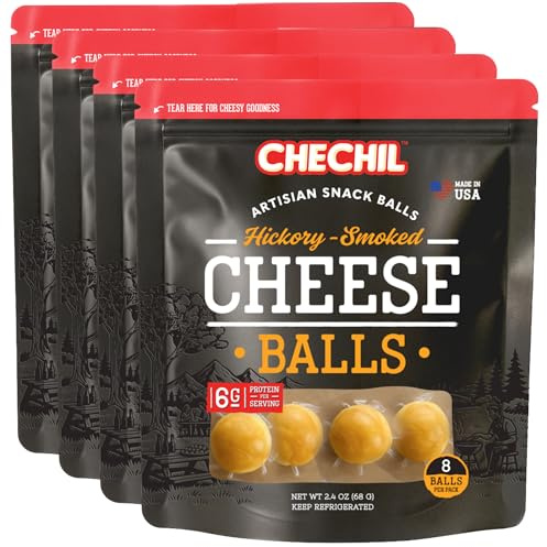Chechil Hickory-Smoked Artisan Cheese Balls, 4-Pack | Handcrafted High-Protein, Keto-Friendly Cheese Snack | No Preservatives | Individually Wrapped | Party Platter, Travel, Charcuterie