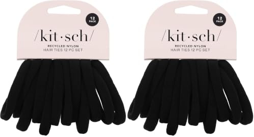 Kitsch Soft Nylon Hair Ties No Damage 12pcs - Black (Pack of 2)