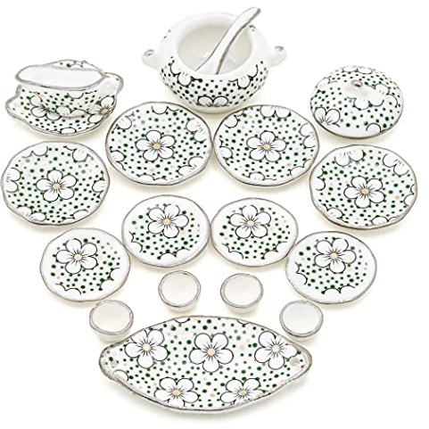 Odoria 1/12 Miniatura 17PZ Vajilla Porcelana con Flor Ciruela Cocina Accesorio para Casa de Muñecas