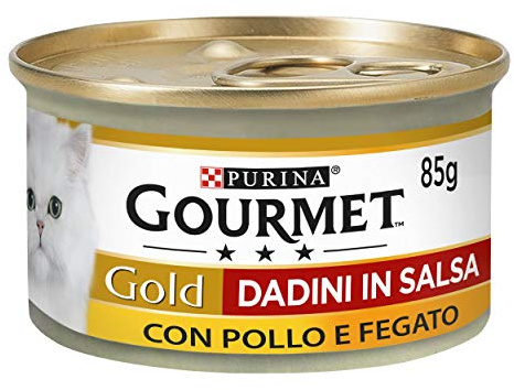 GOURMET Gold Wet Food for Adult Cats Dice in Sauce with Chicken and Liver 24 Cans of 85 g