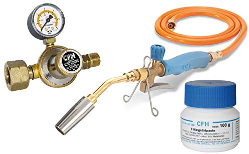 CFH Juego Turbo mano de lötgerät + 1,5 m manguera de gas + fittingslöt Pasta + Regulador de presión
