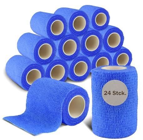 nilo Selbstklebender Verband - 24 Rollen 5cm x 4,5m / Selbsthaftende Bandage für Tiere und Menschen/atmungsaktive & elastische Binde/Haftbandage selbstklebend in Blau