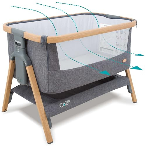 Tutti Bambini CoZee® 2-in-1 Baby Beistellbett & Baby Reisebett mit Matratze - 6-Fach höhenverstellbar mit atmungsaktivem Mesh-Fenster - Faltbares Babybett - 0-6 Monate (Eiche & Anthrazit)