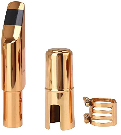 Yibuy Brass Baritone Sax Mouthpiece with Ligature & Cap #6 Golden Replacement for baritone saxophone