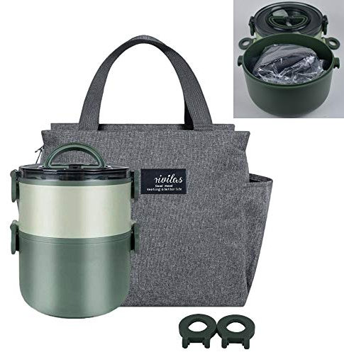 LUNALING Porta Pranzo a Prova Di Perdite.Scatola Pranzo Da Lavoro Portatile a 2 strati Da 1600Ml.Con Sacco Isolante.Può Essere Riscaldato in Un Forno a Microonde.Ufficio,Scuola.