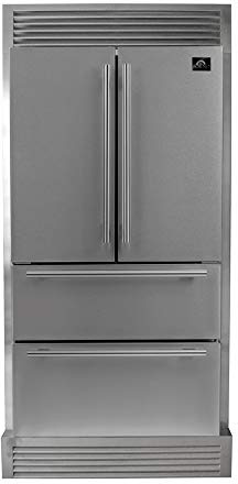Forno Moena 40 Wide (36 + 4 Trim Kit) Refrigerator and Freezer 19.2 Cu.Ft with Trim Kit Grill - French Door Counter Stainless Steel Freestanding Fridge with Ice Maker