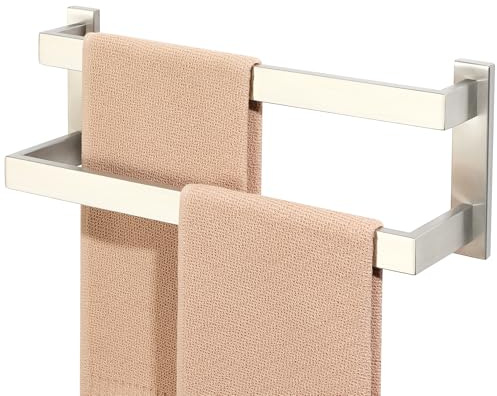 Alise 16 Inch Double Towel Bars for Bathroom Wall Mount,Towel Holder Double Towel Racks for Bathroom Lavatory,SUS304 Stainless Steel Towel Rail Towel Hanger for Walls,Brushed Nickel
