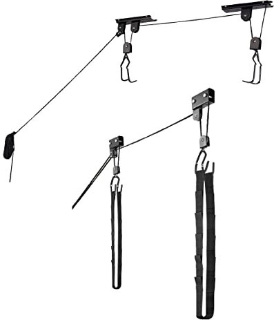 Garage Hoist Set of 2 - Includes 1 Kayak Pulley and 1 Ladder or Bike Hanger - Overhead Garage Storage for Ceilings up to 12-Foot by RAD Cycle