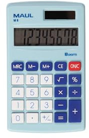 Maul Taschenrechner M8 Rechner mit großem 8-stelligem Display Standardfunktionen für Büro, Zuhause, Funktionstasten farbig Solarrechner Batterienutzung bei Dunkelheit Blau, 11,5 x 6,9 x 1,0 cm