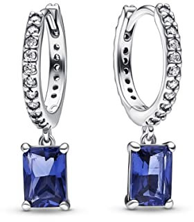 PANDORA Timeless Blaue Rechteckige Funkelnde Creolen aus Sterling-Silber, Kompatibel mit PANDORA Timeless Armbänder, 292381C01