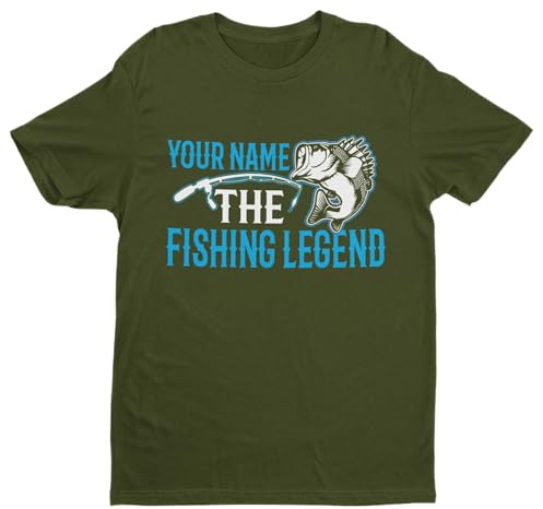 Galaxy Tees Mens Personalised Fishing T Shirt Your Name The Fishing Legend Short Sleeved Military Green L