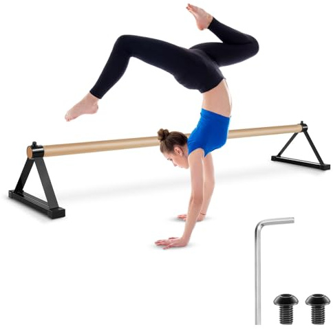 Leyndo 54” Gymnastics Pirouette Floor bar,Wood Handstand Trainer Bars Push up for Gymnast Home Strap Floor Training Gymnast Equipment Gifts(Black)