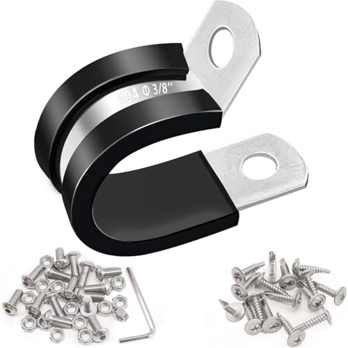 Taiss 50PCS 3/8 Inch Cable Clamps 304 Stainless Steel Rubber Cushion Insulated Wire Clamps,Pipe Clamps,Loop Clamps,Hose Clamp,Metal Rubber Clips With Two Kinds Of Screws(10mm) F-098-10mm