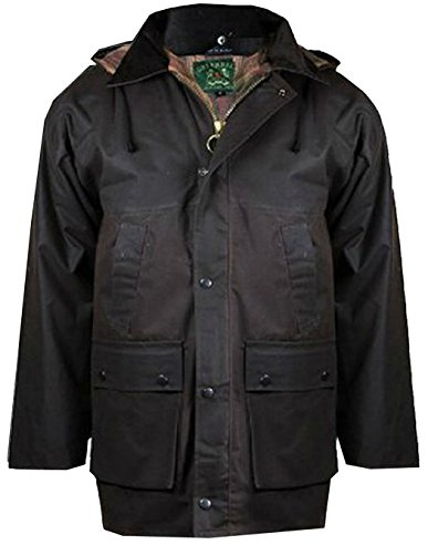 MMK® Men’s Waxed Padded Jacket With Hooded Country Bodywarmer Outdoor Fishing Hunting Shooting Farming Riding Waterproof Winter Coat (Brown, 5XL)