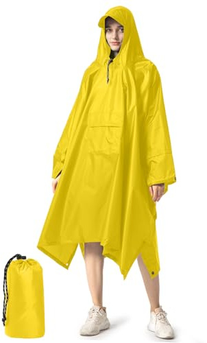 NUUR Regenponcho Herren Damen Unisex Regencape Regenmantel Regenjacke Wasserdicht Hiking Cycling Outdoor 3in1 Mehrzweck Wiederverwendbar Rain Poncho mit Kapuze Gelb