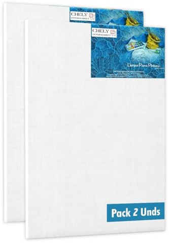 CHELY INTERMARKET MOD563 Lienzos Para Pintar 40x50 CM Pack 2 Unidades Bastidor Madera 24 MM Algodón Blanco Preimprimado Profesional Para Acrílico Óleo Manualidades Bellas Artes Artistas Aficionados