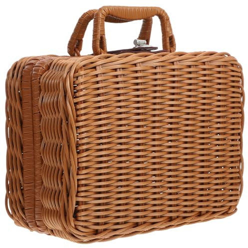 Sosoport Maleta Tejida De Ratán Sintético Estuche Tejido a Mano Caja Almacenaje Decoración Hogar