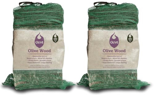 Green Olive Firewood Olive Hardwood Logs - 2 x 10kg Net Kiln Dried Logs For Wood Burner, BBQ, Stove. Aromatic Pizza Oven Wood. Use with Lumpwood Charcoal to Smoke Meat/Fish - Hardwood for Pizza Ovens