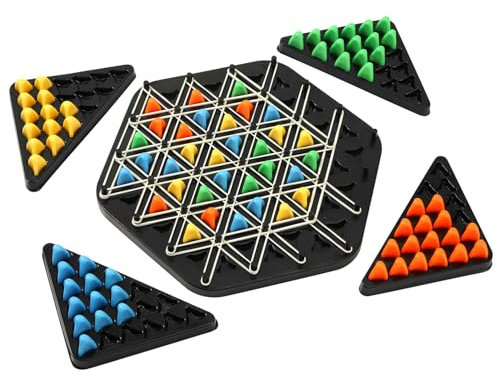 Juego de Mesa Triangular, Juego de Triángulo en Cadena Juego de Banda Elástica Ajedrez Triangular en Cadena Juegos de Rompecabezas Escritorio Juego Mesa con Clavijas para Familia Interactivo