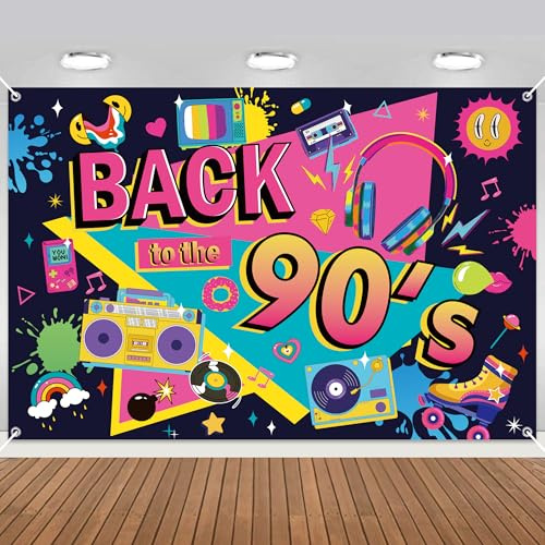 Xietaea Bannière décorative des années 90 - Décoration de fête sur le thème des années 90 - 180 x 120 cm - Bannière d'anniversaire des années 90 - Décoration de retour dans les accessoires photo rétro