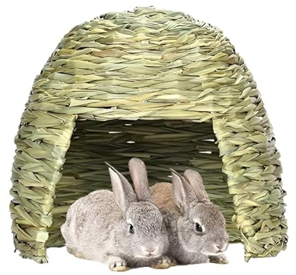 Bunny Grass Hut - Seagrass House, Small Animal Play Hideaway | Tunnel Hutch Woven Hut Hay Shelter, Guinea Pig Hideouts Folding Beds, Bunny Burrow Grass Hideout for Chinchillas, Hamsters