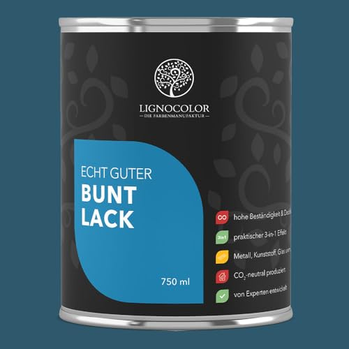 Lignocolor Buntlack glänzend (750 ml, Ocean) | hochbeständiger Lack für Holz, Metall, Kunststoff & Kinderspielzeug