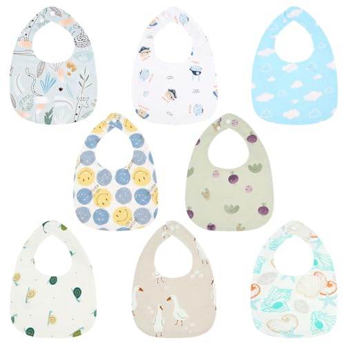 Vicloon Bavaglino Neonato, 8 Pezzi Bavaglini Impermeabili Cotone per Neonati, Bavaglie Unisex con 2 Bottoni di Regolabili, Drool Bavaglini Super Assorbenti per Giocare e Mangiare Piccoli da 0 a 3 Anni