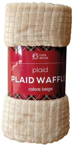 Comart - Plaid Waffle - 125x150 cm - Effetto Pile - Coperta per Divano, Poltrona e Letto Singolo - Plaid Caldo e Super Morbido - Copertina per Tutte le Stagioni - Lavabile in Lavatrice - Beige