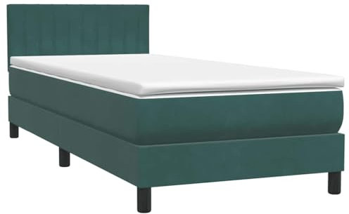 vidaXL Cama Box Spring con colchón Terciopelo Verde Oscuro 100x220 cm, boxspring Cama, Cama de Plataforma, Cama de Panel, Muebles de Dormitorio