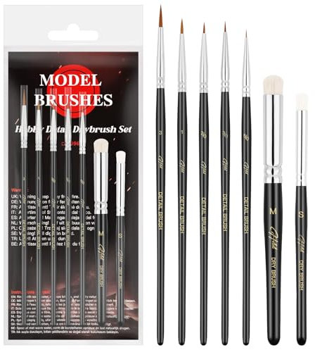 HOTUT Dry Brush Pinsel Set,7 Stück Künstlerpinsel,Miniature Painting Drybrush mit Holzgriffen,Trockenpinsel Set für Detailarbeiten und Modellbau