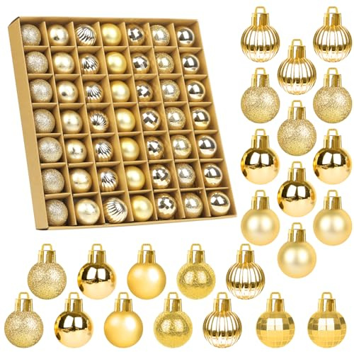 SULOLI Lot de 49pcs Boules de Noël，Ensemble de Décoration Boules de Noël pour Pendentifs de Sapin de Noel (Or)