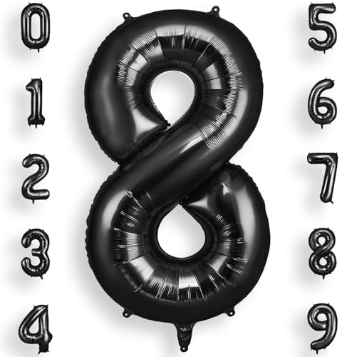 AOOSU Black Helium Balloons, 40 Inches Number Balloons 8, Foil Birthday Balloon for Birthday Anniversary Wedding Party Decorations Celebration Supplies for Girls Women Men Boys