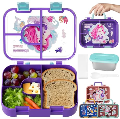 Bundviel Jausenbox Kinder,Auslaufsicher Bento Box Kinder mit Fächern,1400ml Brotdose für Mädchen & Jungen,Lunchbox Kinder Perfekt für Schule/Kindergarten/Ausflüge