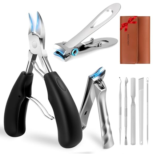 Tagliaunghie per unghie spesse: tagliaunghie incarnite con lama curva affilata e lima per unghie, tagliaunghie in acciaio inox resistente, per uomo, manicure professionale, set da 8 pezzi