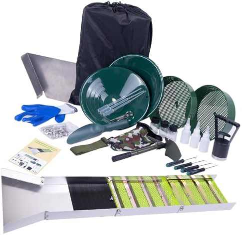 YUEHISY Kit Compacto de Panorámica de Oro, Caja de Sluice Plegable de 50 Pulgadas, con Mochila para Prospección de Arroyos de Río y Minería de Oro